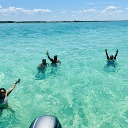 Four people playing in the Gulf of Mexico